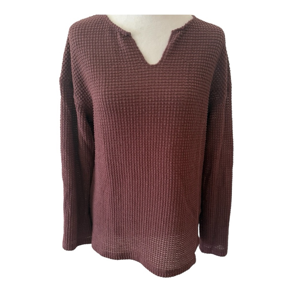Brown V-Neck Knit Top with Relaxed Fit